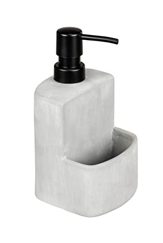 WENKO Afwasmiddeldispenser Festival, grijze en zwarte zeepdispenser van beton met sponshouder, B/D/H: 10 x 18 x 10 cm