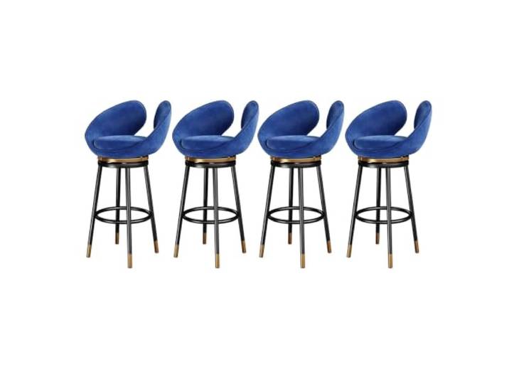 Drehbare Barhocker Set 4, schwarze Metallbeine Sitzhöhe 65/75 cm, Samtsitz, Insel, Pub, Landhausstil(Blue,29.5in)