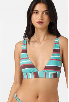 O'Neill s Getaway Stripe Cancun Triangle Bikini Top in Agate Green, Size D, Elastane/Polyamide