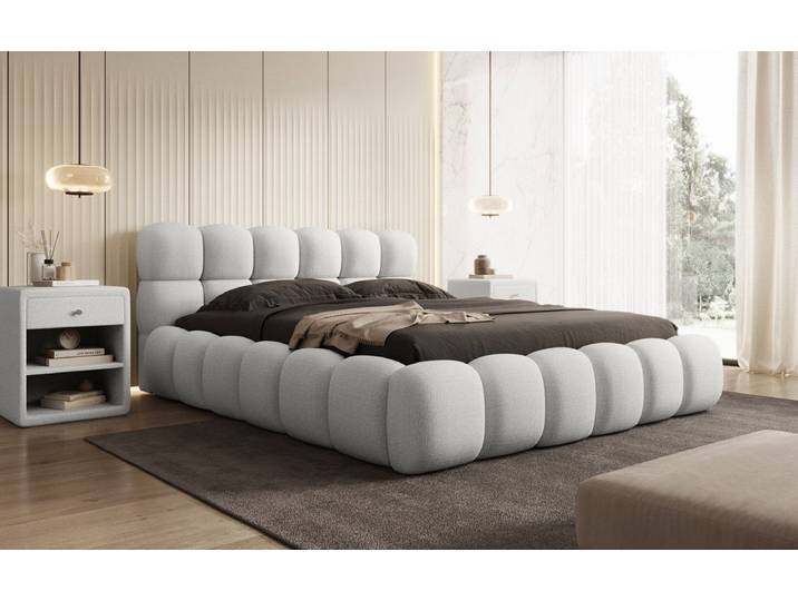 Designer Polsterbett Boston Bouclé mit Stauraum - 140x200 - Grün - Luxusbetten24