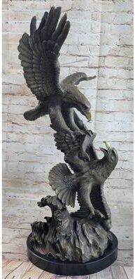 Bronzhaus Fighting Eagles Birds Bronze Statue Sculpture Figure Signed Original Marble Base