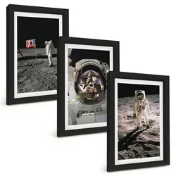 BILDER SET 3er Set - 20x30 cm Schwarzer Rahmen - NASA-Mondlandung