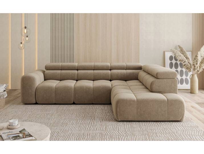 Designer Ecksofa Mia Maxi in Chenille - Beige - Rechts - Chenille - Luxusbetten24