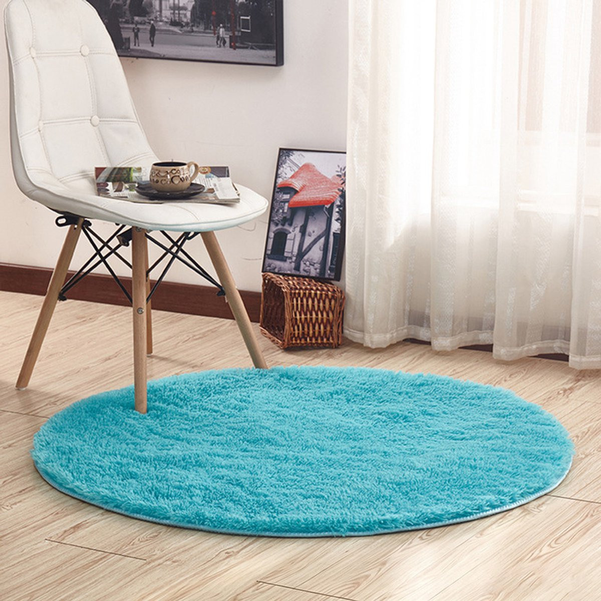 Ronde vloermat met extra dikke pool van polyester, 80 cm diameter