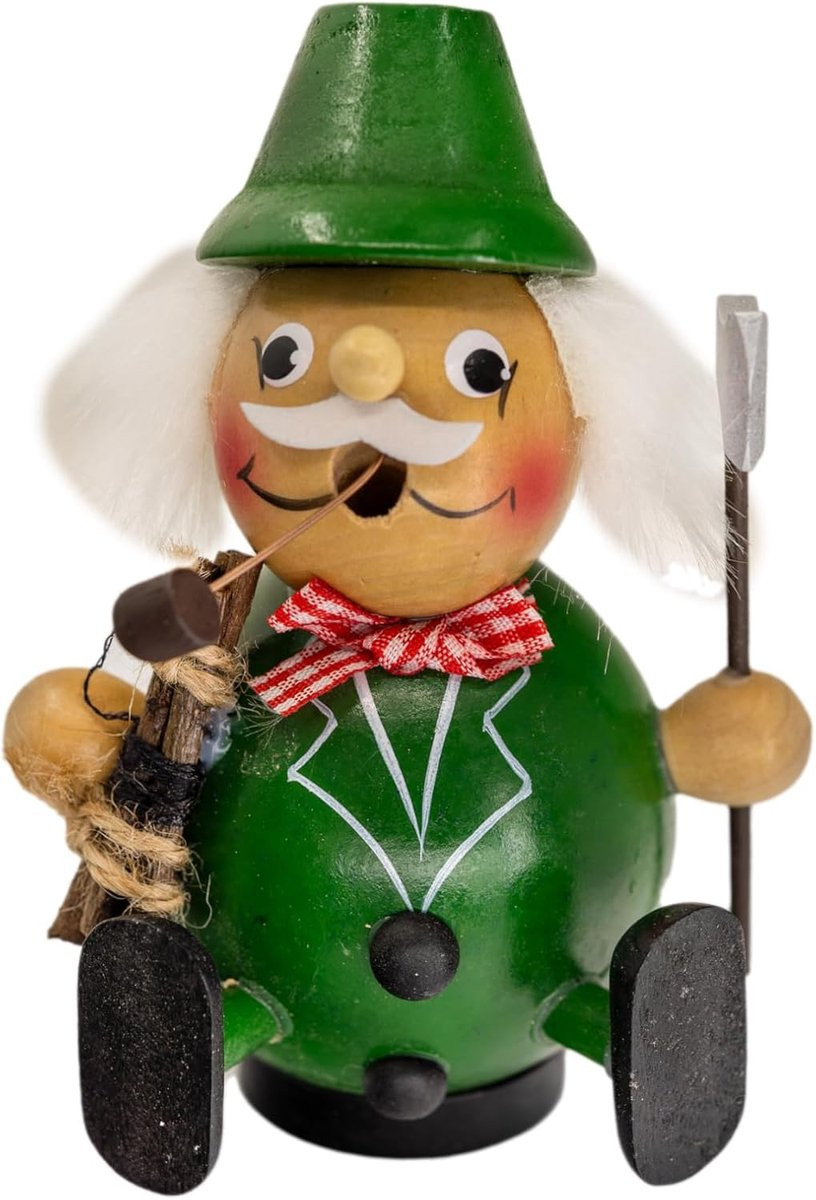 Kaladia Ball Smoke Man Woodcutter - Handgeschilderd Houten Rookfiguur voor Wierook en Kaarsen - Groen - Maat M