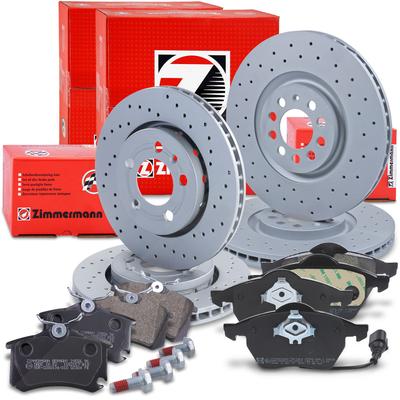 Zimmermann Sport-Bremsscheiben +Bremsbeläge vorne+hinten [Hersteller-Nr. 10698425] für VW, Seat, Skoda, Audi