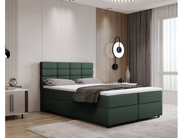 Boxspringbett 140x200, mit Bettkasten, Grün, Matratze und Topper, Doppelbett, REVE, Panda Möbel