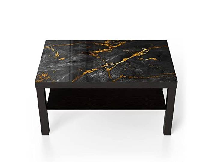 DEQORI Glastisch schwarz groß 90x50 cm Motiv Veredelter Naturstein ausgefallener Beistelltisch aus Glas Hochglanz Couchtisch fürs Wohnzimmer moderner Couch Tisch mit Design