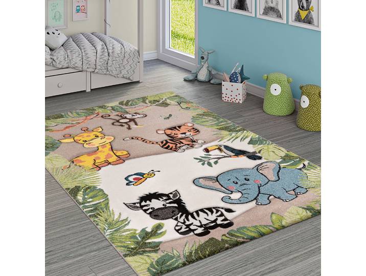 Kinderteppich PACO HOME Diamond 644 , beige, B:200cm H:18mm L:290cm, Polypropylen (PP), Teppiche, Kinderteppich, 3D-Design, Motiv Dschungel Tiere, Kinderzimmer, Kundenliebling