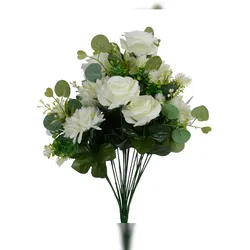 Decoris Kunst Blumen mit Rosen und Astern 38x50cm Sommerblumenstrauß Kunstblumen Osterdeko Blumendeko Frühlingsdeko Sommerdeko Weiß Grün