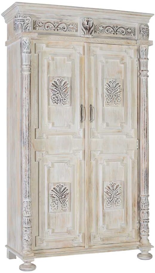 Pharao24.de Holzschrank Massiv Schrank Holz in Holz White Wash handgearbeitet
