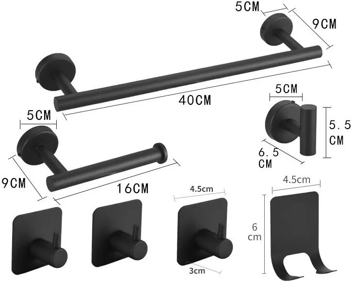 INF Edelstahl Badezimmer Hängeregal Set, 7-teilig, Bohren Optional Schwarz