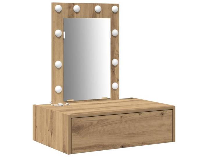 FAF-NEUF* Coiffeuse de chambre Table de maquillage murale avec lumières LED - Chêne artisanal - JUIN440765