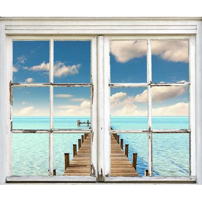 Wandsticker QUEENCE "Steg ins Meer", blau, B:40cm H:60cm T:0,1cm, Wandtattoos, Wandsticker, Wandbild, selbstklebend, Meer, Wasser, Steg