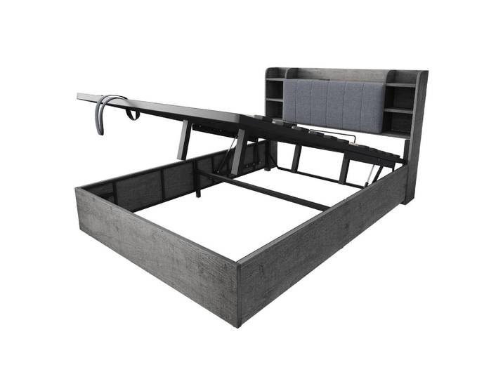Oxeza Polsterbett 180/200 cm Grau mit Stauraum, Ausgestattet mit USB und Tape-C-Steckdose, Holz, Mode, Rechteckig, 180x200 cm, Schlafzimmer, Betten, Polsterbetten