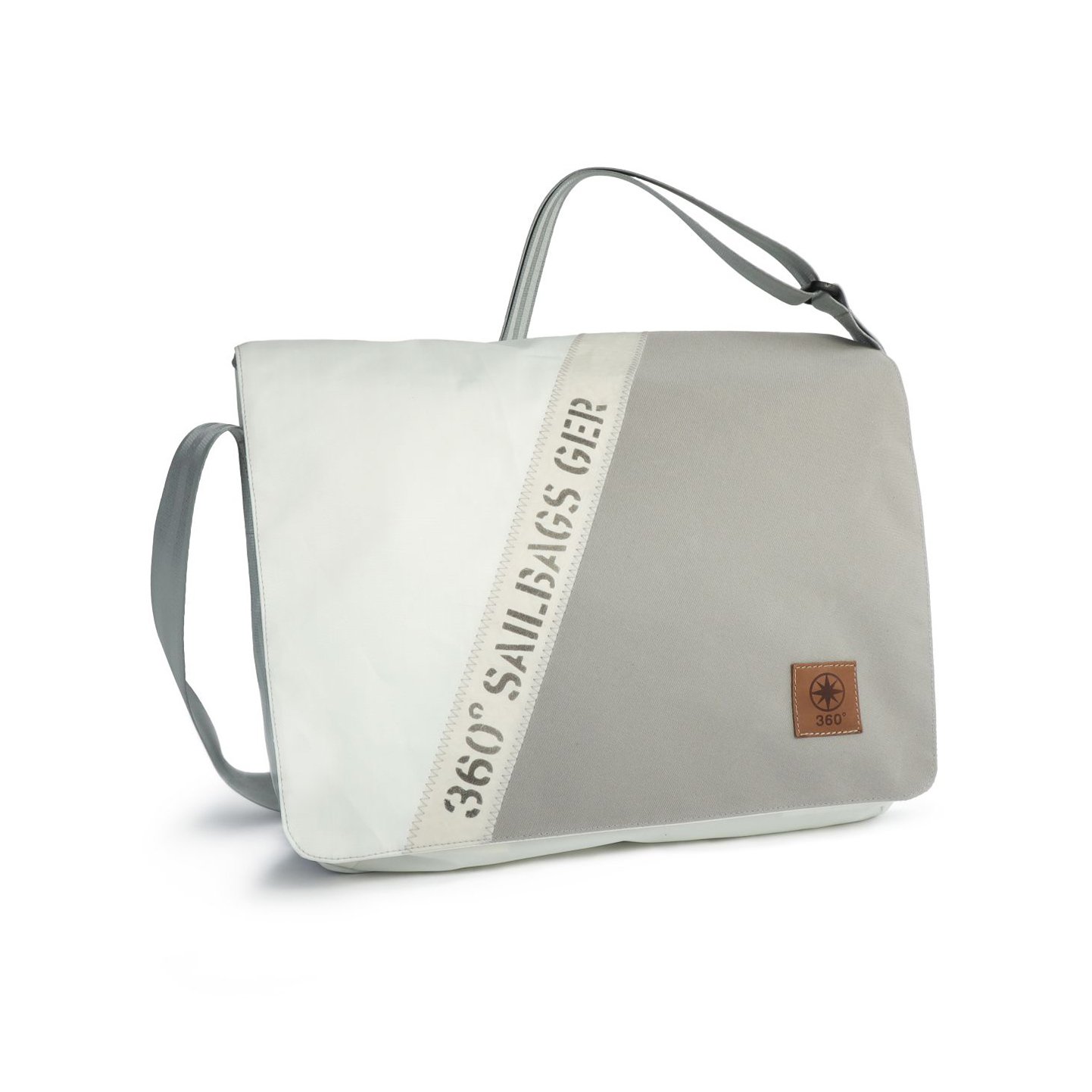 360° Taschen Barkasse Laptoptasche (weiß / Persenning grau, Stencil Aufschrift, ... weiß / Persenning grau, Stencil Aufschrift, Gurt grau 2522