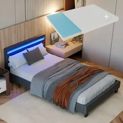 Juskys Polsterbett Paris grau   120×200 cm   Bettgestell LED-Beleuchtung, Lattenrost & Matratze