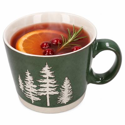 Kaffeebecher XL Forest 550ml Steingut Grün große Tasse Weihnachten Glühwein