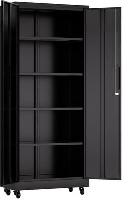 Direct Wicker "71""H Metal Black Garage Storage Cabinet with Wheels and Lock"