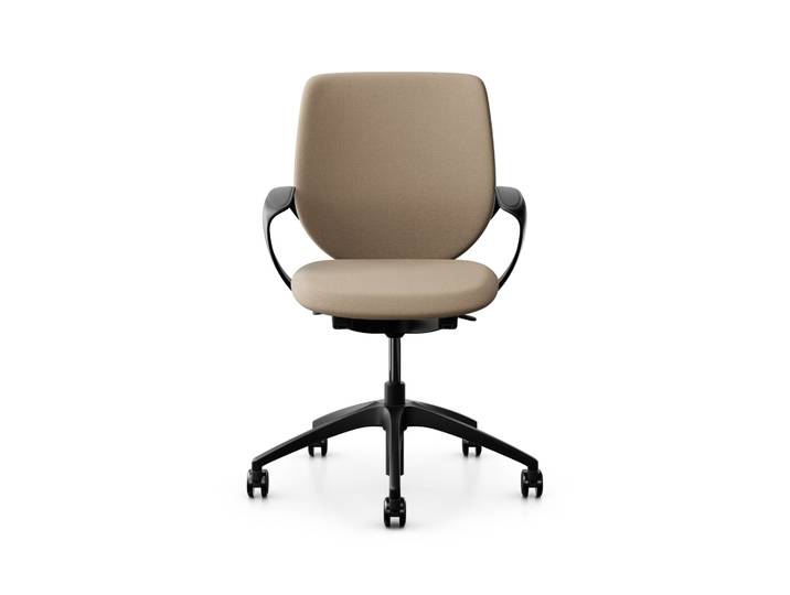 Swivel chair backrest configurable Giroflex 313 with upholstered backrest, with fixed armrests Light brown/Black, New