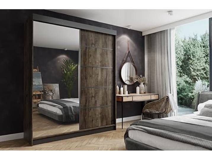 KIER FURNITURE Schiebegarderobe - Schrank Schlafzimmer – Schlafzimmerschrank – Wardrobe Bedroom – Kleiderschränke – Kleiderschrank Esche Dunkel – 200x200x62