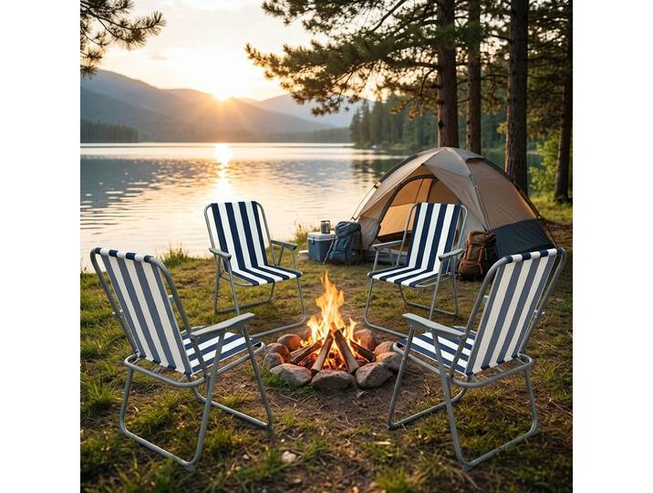 4er-Set Camping Klappstuhl, blau/weiss