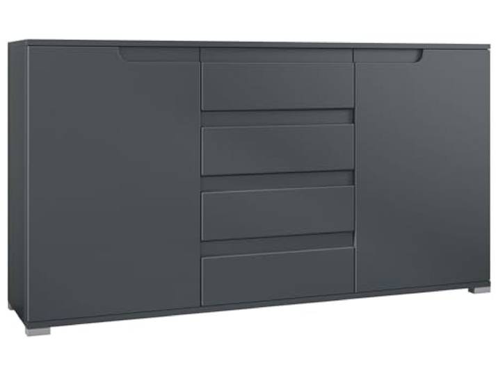 Vladon Sideboard Sylt V1, Kommode mit 2 Türen und 4 Schubladen, Korpus - Anthrazit matt/Front und Absetzung - Anthrazit matt (138,5 x 75,5 x 35 cm)