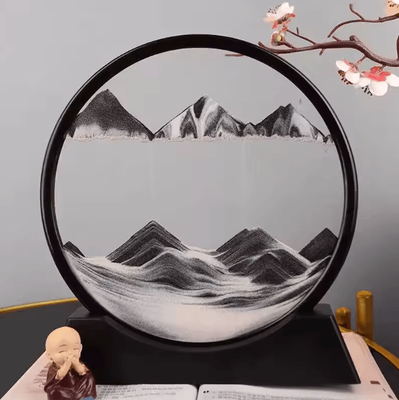 Uplift Curations 3D Moving Sand Art Picture Round Glass Quicksand Flowing Sand Frame For Relaxing Home Office black