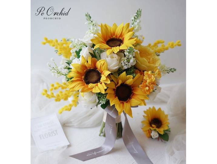 Peorchidée automne tournesols Bouquet De mariée jaune blanc Rose artificielle mariée Bouquet De Mariage fleurs Mariage Collection ensemble