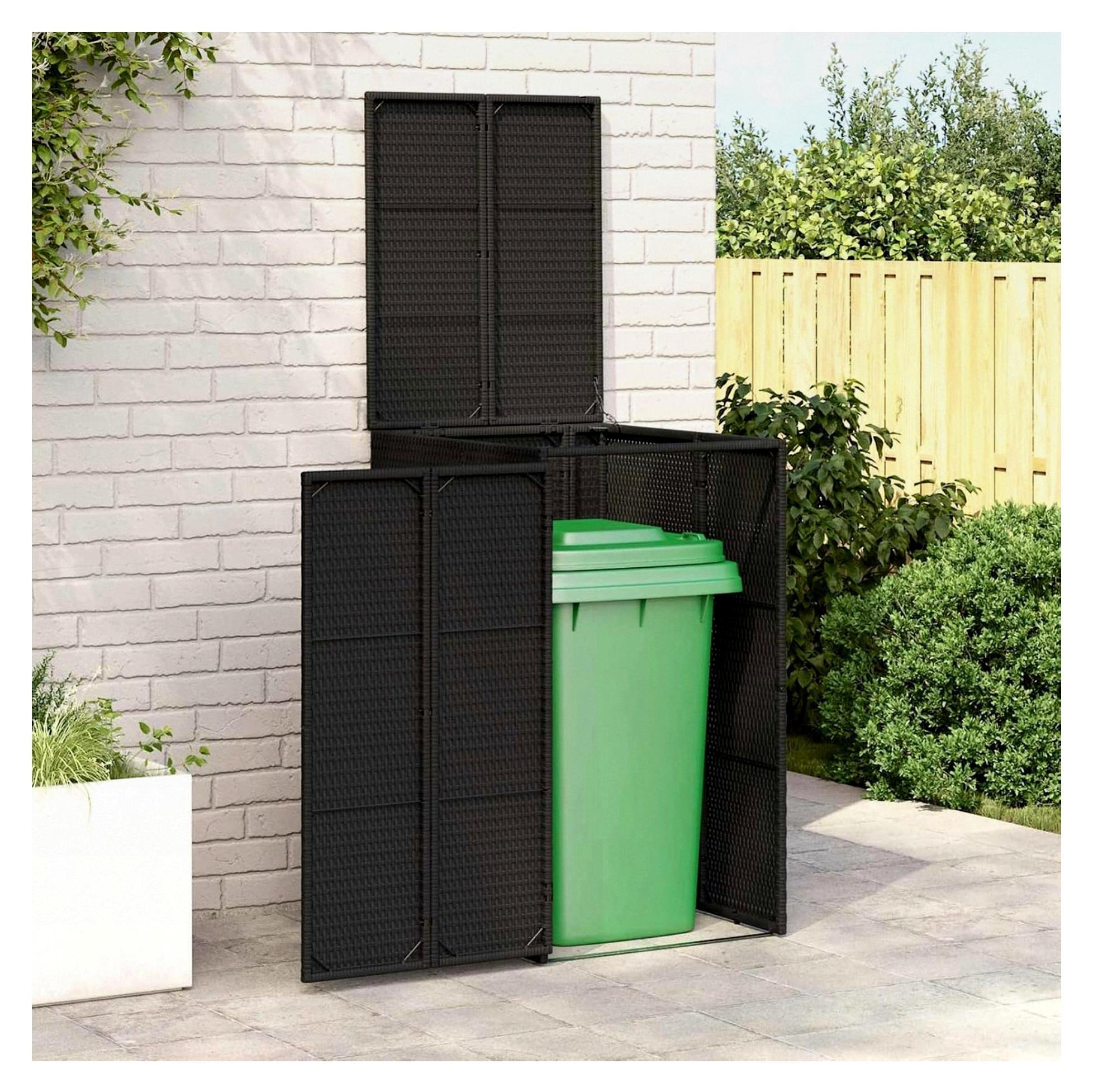 Mülltonnenbox Schwarz 65 x 80 x 115 cm Polyethylen, Wetterfester Gartenschrank für Reihenhaus, Mehrfamilienhaus und Gewerbefläche
