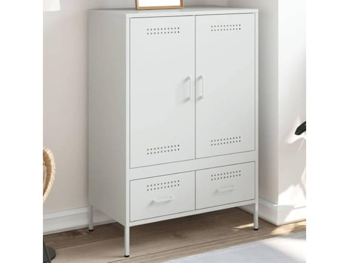 RJPLMFV Anrichte hoch, weiß, 68 x 39 x 101,5 cm, Stahl Industrielle Aufbewahrung, 4 verstellbare Füße, praktische Tür, leicht zu reinigen