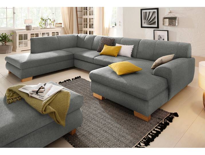 Wohnlandschaft HOME AFFAIRE Nika zeitlos und elegant, viel Platz, U-Form , silber, B:347cm H:78cm T:84cm, Struktur fein (100% Polyester);MELROSE/Struktur (100% Polyeter/ 85%Polyester, 15% Polyacryl), Sofas, Wohnlandschaft, Wohnlandschaft, MELROSE/Struktur oder Struktur fein