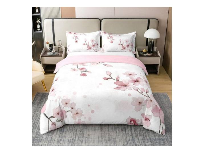 LuxusKollektion Kinderbettwäsche Bettbezug Kirschblüten 200x200 Aquarell Blumen
