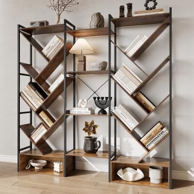 Garvee 70in 6 Tier Bookshelf, Industrial Large Wooden Bookcase Display Shelves with Cabinet