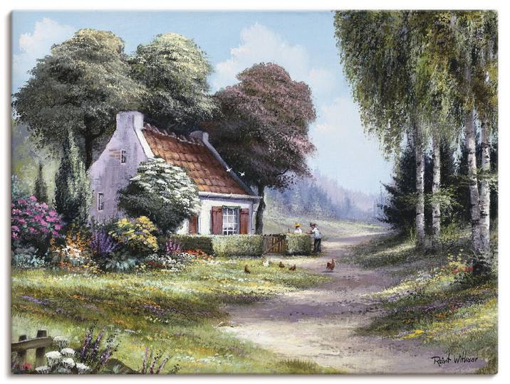 Leinwandbild ARTLAND Männer, die die Hecke schneiden , grün (farbe bild(er): grün), B:60cm H:45cm, Bilder, Leinwandbild, auf Holzrahmen gespannt