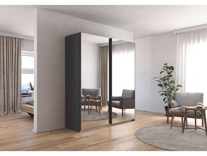 Schwebetürenschrank Quadra mit Dämpfung 181cm Grau/Graumetallic mit Spiegeltür/-en