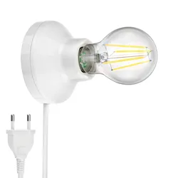 ledscom.de Porzellan Wand-Leuchte Elektra rund Stecker Schalter weiß 90mm + E27 LED Lampe warmweiß 3-Stufen Dimmen: max. 963lm