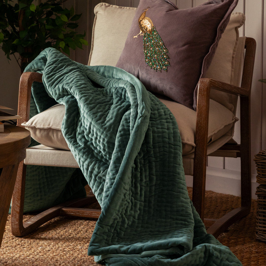Voyage Maison Haze Quilted Throw Blanket Green 140cm W X 220cm L