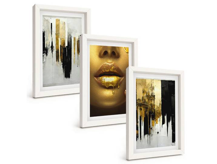 Tulup Bilder SET 3er Set - 20x30 cm Weißer Rahmen - Abstrakte Porträtmalerei, Kunststoff, Rechteckig, 20x30 cm, gerahmt, Bilder & Rahmen, Bilder