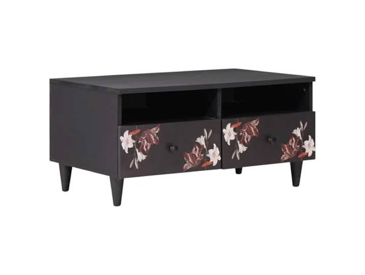 GHVBNMF Couchtisch Massivholz Mango Mehrfarbig 80x54x40 cm Handgefertigtes florales Muster mit Messingknöpfen und 2 Staufächern für stilvollen Stauraum im Wohnzimmer.