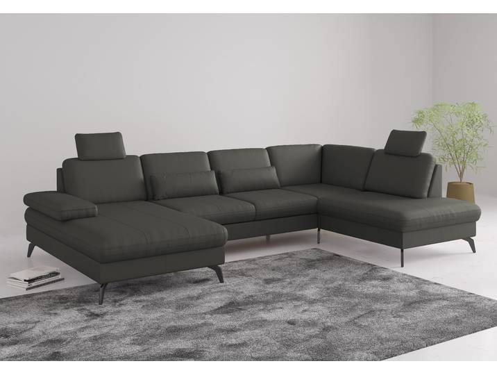 Wohnlandschaft, 335x212 cm, Naturleder, Anthrazit, Mit Armteilverstellung, Modern, SIT & MORE