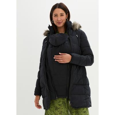 Umstandsjacke BONPRIX "3-in-1 warm wattierte Umstands- und Tragejacke", Damen, Gr. 40, schwarz, Steppware, Obermaterial: 100% Polyester. Futter: 100% Polyester. Ärmelfutter: 100% Polyester, unifarben, ausgestellt ca. Mitte Oberschenkel, mit...