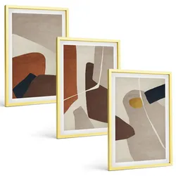 BILDER SET 3er Set - 40x60 cm Goldrahmen - Abstrakte Boho-Malerei