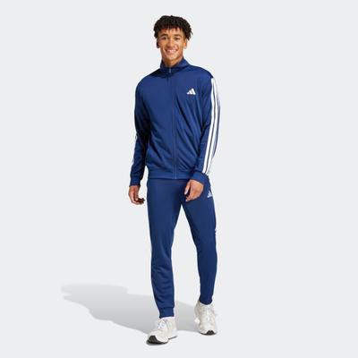 Trainingsanzug ADIDAS SPORTSWEAR "DAYREADY", Herren, Gr. S, blau (dunkelblau), Interlock, Obermaterial: 100% Polyester, Sportanzüge Trainingsanzug, für Laufen und sportliche Aktivitäten, zweiteiliges Set