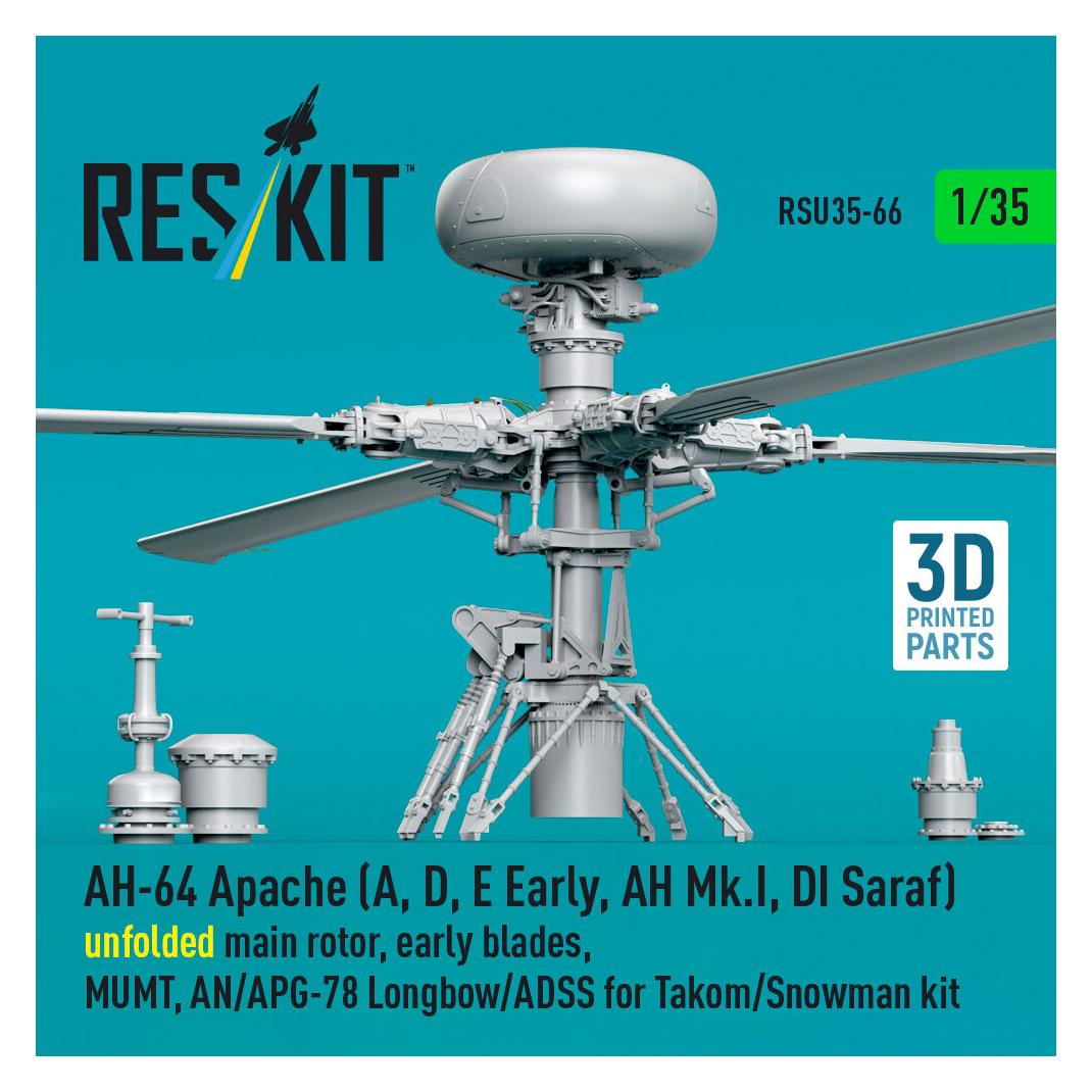 ResKit AH-64 Apache (A, D, E Early, AH Mk.I, DI Saraf) unfolded main rotor, early blades, MUMT, AN/APG-78 L (RSU35-0066)