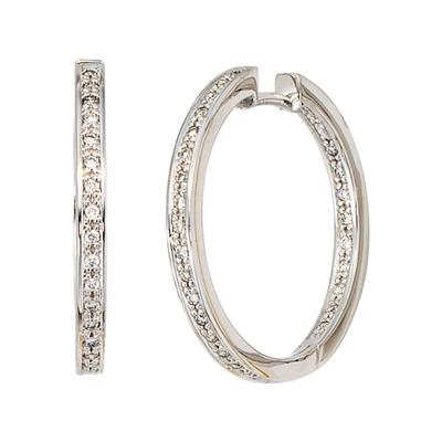 Paar Creolen JOBO, weiß (weißgold 585), Ohrringe, Damen, 23,8mm, SI = kleine Einschlüsse, Diamanten Weißgold 585, Diamanten, Weißgold 585, rund 585 Weißgold mit 50 Diamanten