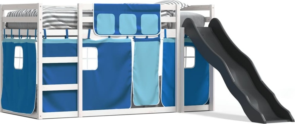 Maison Exclusive - Etagenbett mit Rutsche und Gardinen Blau 90x200 cm