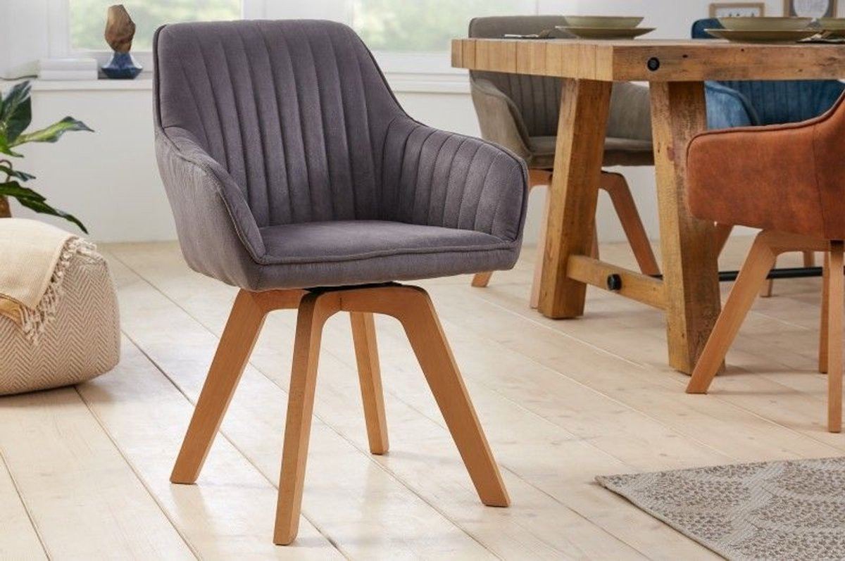 Draaibare design stoel LIVORNO vintage grijs met beukenhouten poten en armleuningen