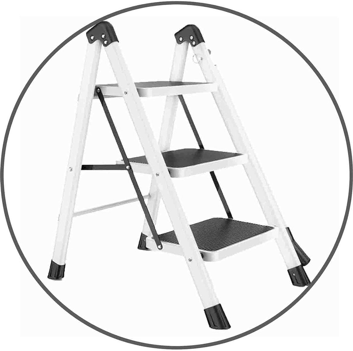 Multifunctionele houten ladderkruk en opstapje met antislip pedaal in het wit