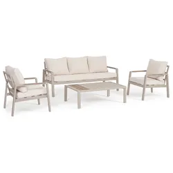 Garten-Set Elna 4er Gruppe, Aluminiumgestell modern, beige Peyote, inkl. Kissen und Couchtisch
